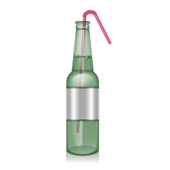 The Beer bottle in realistic style, Beer bottles, bottles in new design with drinking straw Vector EPS 10 illustration