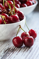 Cherries in a white bowl