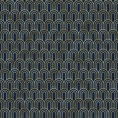 Foto op Plexiglas Blauw goud Art deco naadloos patroon - herhalend metalen patroonontwerp met art deco-motief