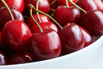 Cherries in a white bowl