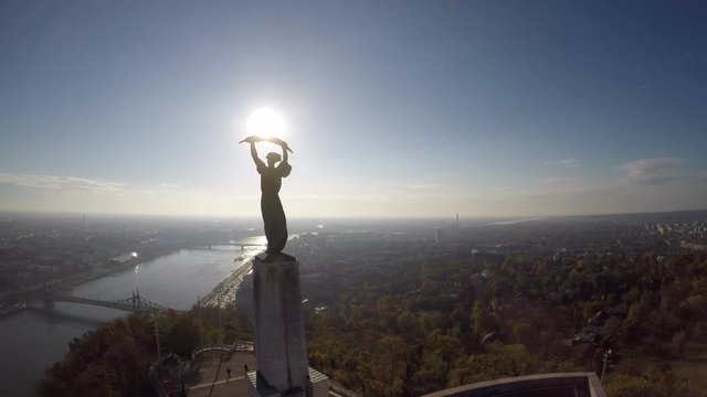 Aerial view of Budapest Citadella statue