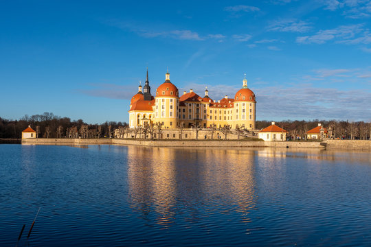 Sunset at Castle Moritzburg and Castle pond