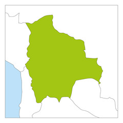 Map of Bolivia green highlighted with neighbor countries