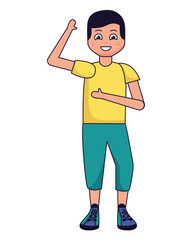 young boy dancing character on white background