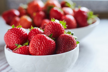 Strawberries in a white bowl