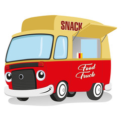 Illustration of a food truck mascot, food delivery vehicle. Ideal for informational and institutional entrepreneurship in snacks