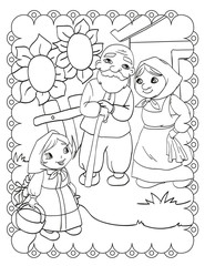 Coloring Book Fairy Tale Of Girl With Grandparents
