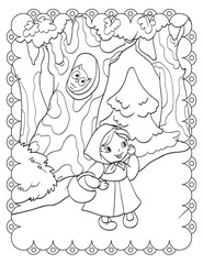 Coloring Book Of Girl In The Forest