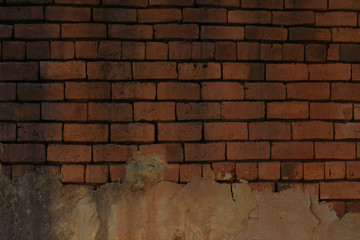 Old Red Clay Brick Wall With Plaster