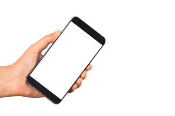 hands holding a smart phon and showing empty screen