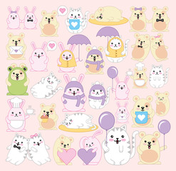bundle of mouse with cats and rabbits kawaii characters