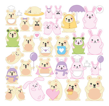bundle of rabbits and hamster kawaii characters