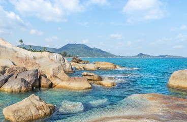 Landscape view rock with turquoise sea near Hin Ta , Hin Yai  Lamai beach Koh Samui island, Surat Thani province, Thailand