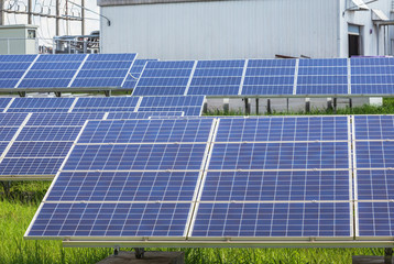 Close up rows array of polycrystalline silicon solar cells or photovoltaics cell in solar power...