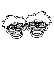 paar 2 freunde nerd team party crew gruselig hornbrille zombie geek monster horror halloween zahnspange lustig grinsen schlau freak intelligent gehirn comic cartoon clipart design