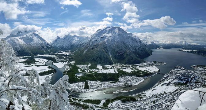 View of Andalsnes Norway from Rampestreken