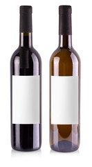 The red and white wine bottles with label isolated over white background