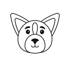 Vector flat black line contour corgi face icon isolated on white background 