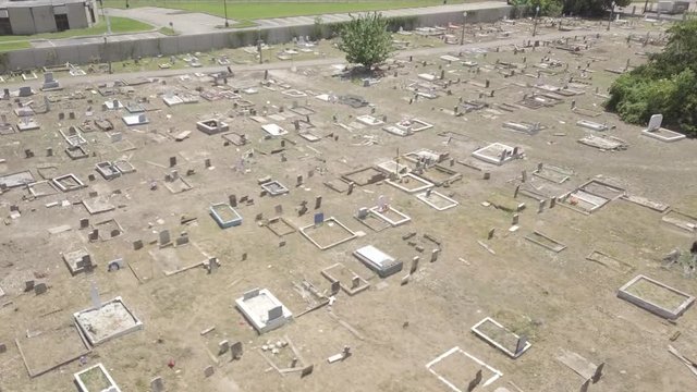 A hard to imagine flood plane made into a potter`s field graveyard for poorer residents of New Orleans of the past, aerial view