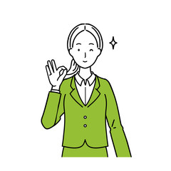 Illustration of a business woman presenting an OK mark.