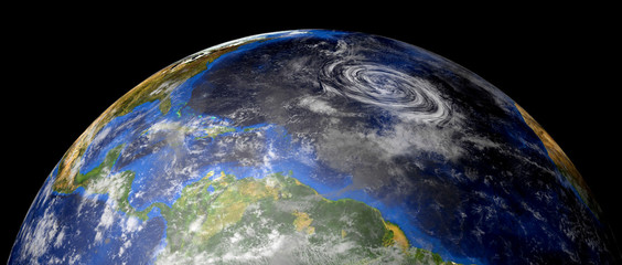 Extremeley detailed and realistic high resolution 3d illustration of a Hurricane. Shot from space. Elements of this image are furnished by Nasa.