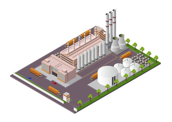 isometric Industrial buildings composition with view of the facilities