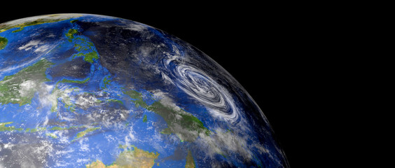 Extremeley detailed and realistic high resolution 3d illustration of a Hurricane. Shot from space. Elements of this image are furnished by Nasa.