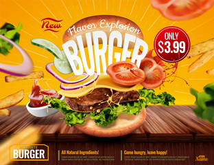 Delicious hamburger ads - obrazy, fototapety, plakaty