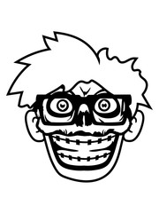 hornbrille nerd zombie geek monster horror halloween zahnspange lustig grinsen schlau freak intelligent gehirn comic cartoon clipart design