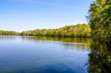 Fototapeta na wymiar Beautiful blue lake with trees in Virginia America
