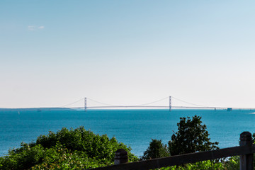 The Mackinac Bridge from the west bluffs of Mackinac Island Michigan