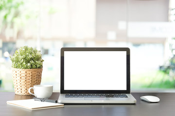 Workspace desk and laptop. copy space and blank screen. Business image, Blank screen laptop and...