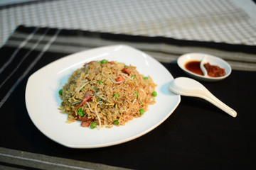 Chinese fried rice, setup nicely on a table ready to serve