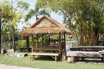 Fototapeta na wymiar wooden hut in nature garden