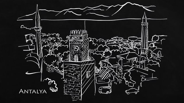 Antalya panorama sketch - selfdrawing lines
