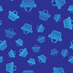Blue Shopping basket icon isolated seamless pattern on blue background. Vector Illustration © vector_v