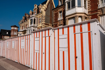 Typical buildings and beach cabins of Houlgate, Normandy, France