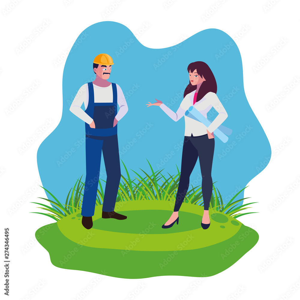 Canvas Prints male builder constructor with woman engineer