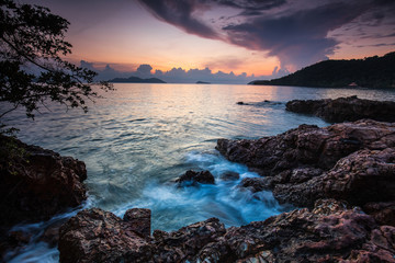 Colorful sunset on the sea in Koh Wai island, Trat  province, Thailand.