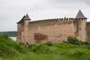 Fototapeta na wymiar The walls of the ancient fortress in Khotyn, Ukraine