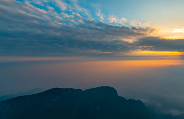 •	sea of clouds in the morning sun, at the top of Emei Mountain in Sichuan Province, China