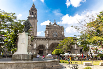Fototapeta na wymiar People visiting the Manila Cathedral at Intramuros, Manila, Philippines, June 9,2019