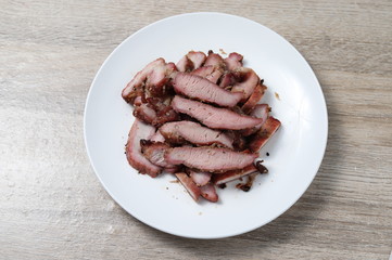 pork grill on dish white.