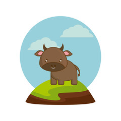 Obraz na płótnie Canvas cute bull animal in landscape natural