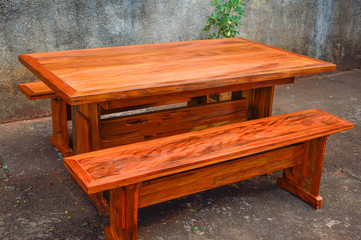 wooden table and bench