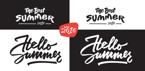 Hello summer hand lettering text as logotype, label