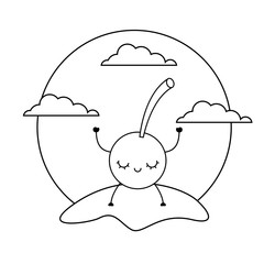 fresh cherry fruit kawaii in landscape