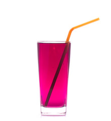 Glass of red grape juice with fruit isolated on white