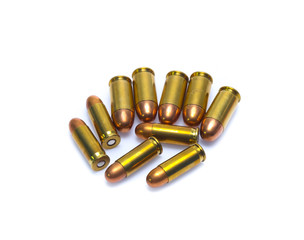 cartridges of .45 ACP pistols ammo isolated