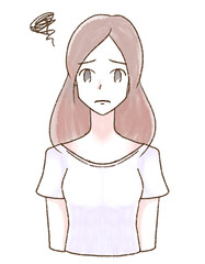 水彩 半袖 ロング髪 困り顔